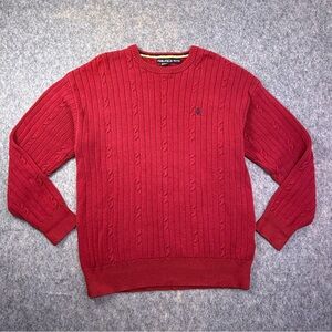VTG Nautica Sweater Men's Size 2XL Red Cotton Cable Knit Crew Pullover 90's Prep